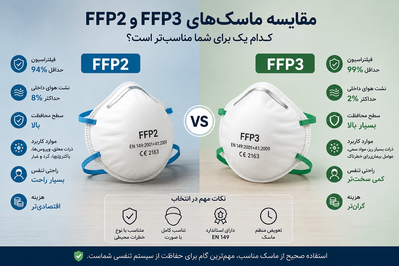 مقایسه ماسک‌های FFP2 و FFP3: کدام یک برای شما مناسب‌تر است؟
