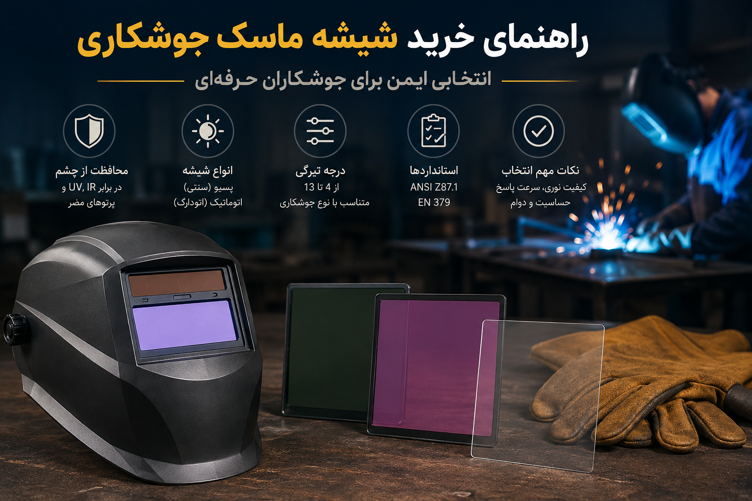 راهنمای جامع خرید شیشه ماسک جوشکاری: انتخابی ایمن برای جوشکاران حرفه‌ای