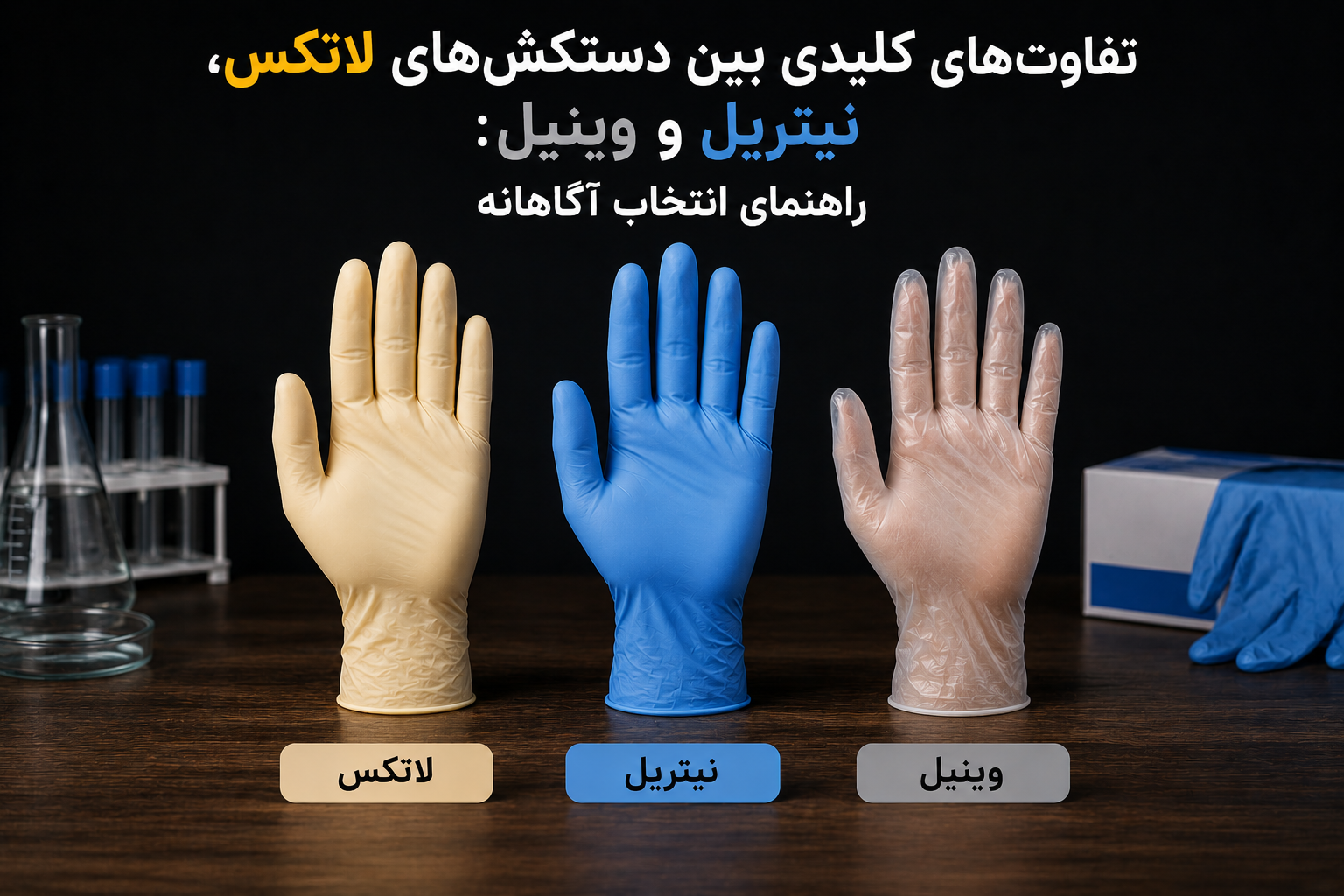 تفاوت‌های کلیدی بین دستکش‌های لاتکس، نیتریل و وینیل: راهنمای انتخاب آگاهانه